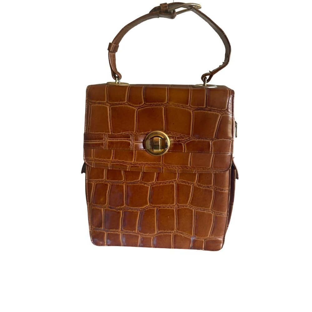 Vintage 1960s Brown Animal Print Faux Leather Clutch Purse Bag Zip Closure
